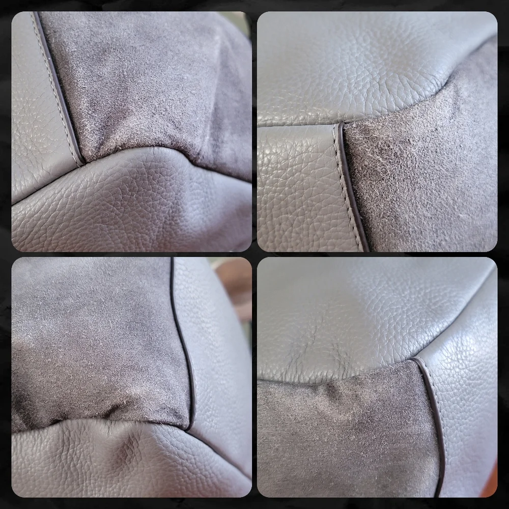 Coach C1522 Pennie Pebbled Leather Hobo Shoulder Bag Gray Suede